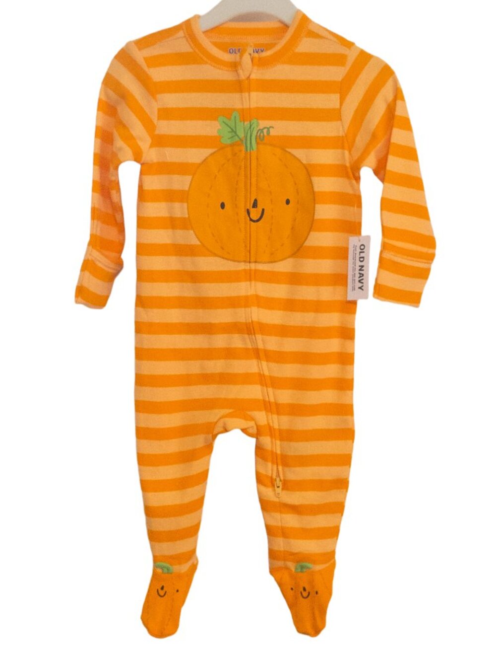 Old Navy Striped Pumpkin Halloween Footed Baby Onesie 6-9 Months NWT Orange Cute